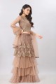 Brown Net Party Lehenga Choli with Embroidered