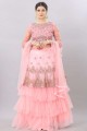 Pink Party Lehenga Choli in Net with Embroidered