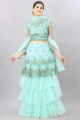 Turquoise Embroidered Party Lehenga Choli in Net