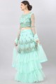 Turquoise Embroidered Party Lehenga Choli in Net
