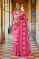 Printed,weaving Pink Silk Saree with Blouse