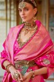 Printed,weaving Pink Silk Saree with Blouse