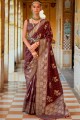 Wine  Saree in Silk with Printed,weaving