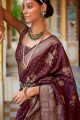 Wine  Saree in Silk with Printed,weaving