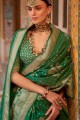 Silk Saree with Green Printed,weaving