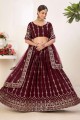 maroon Party Lehenga Choli in Embroidered Faux georgette