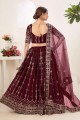 maroon Party Lehenga Choli in Embroidered Faux georgette