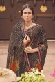 Saree in Brown Chinon chiffon with Embroidered,printed,lace
