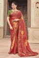 Pink Saree in Chinon chiffon with Embroidered,printed,lace