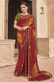 Maroon Chinon chiffon Saree with Embroidered,printed,lace