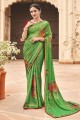 Green Saree with Embroidered,printed,lace Chinon chiffon