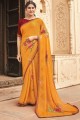 Embroidered,printed,lace Saree in Yellow Chinon chiffon