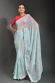 Sky blue Party Wear Saree in Embroidered Georgette