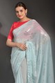 Sky blue Party Wear Saree in Embroidered Georgette
