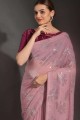 Dusty pink Embroidered Party Wear Saree in Georgette