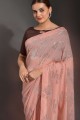 Peach Embroidered Party Wear Saree in Georgette