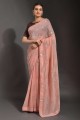 Peach Embroidered Party Wear Saree in Georgette