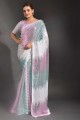 Party Wear White Saree in Georgette with Embroidered