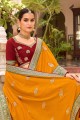 Zari,embroidered Saree in Orange Silk