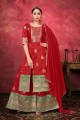 Red Weaving Art silk Pakistani Suit