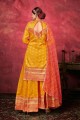 Weaving Pakistani Suit in Yellow Art silk