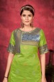 Pakistani Suit in Green Art silk with Weaving