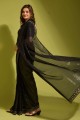 Georgette Embroidered Party Wear Saree in Black with Blouse