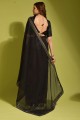 Georgette Embroidered Party Wear Saree in Black with Blouse