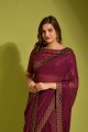 Wine  Party Wear Saree in Embroidered Georgette