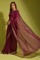 Wine  Party Wear Saree in Embroidered Georgette