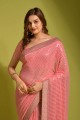 Pink Embroidered Georgette Party Wear Saree