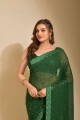 Green Party Wear Saree in Georgette with Embroidered,lace border