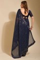 Georgette Party Wear Saree with Embroidered,lace border in Blue