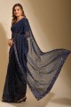 Georgette Party Wear Saree with Embroidered,lace border in Blue