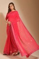 Pink Party Wear Saree in Georgette with Embroidered,lace border