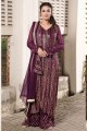 Faux georgette Wine Pakistani Suit in Embroidered