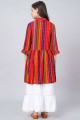 Printed Rayon Girls Dress in Red with Dupatta