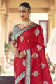 Red Stone,embroidered Silk Saree