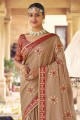 Stone,embroidered Silk Saree in Beige with Blouse