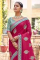 Stone,embroidered Silk Saree in Pink with Blouse