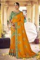 Yellow Silk Saree with Stone,embroidered