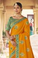 Yellow Silk Saree with Stone,embroidered