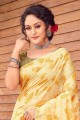 Saree in Yellow Art silk with Printed,lace