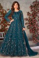 Teal blue Soft net Embroidered Anarkali Suit with Dupatta