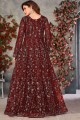 Maroon Anarkali Suit in Soft net with Embroidered