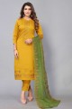 Chinon chiffon Salwar Kameez in Mustard with Embroidered