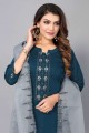 Teal blue Salwar Kameez in Embroidered Chinon chiffon