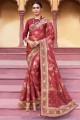 Silk Saree in Rust  with Resham,embroidered,digital print