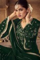 Faux georgette Pakistani Suit in Green with Embroidered