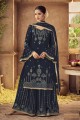 Faux georgette Pakistani Suit in Blue with Embroidered